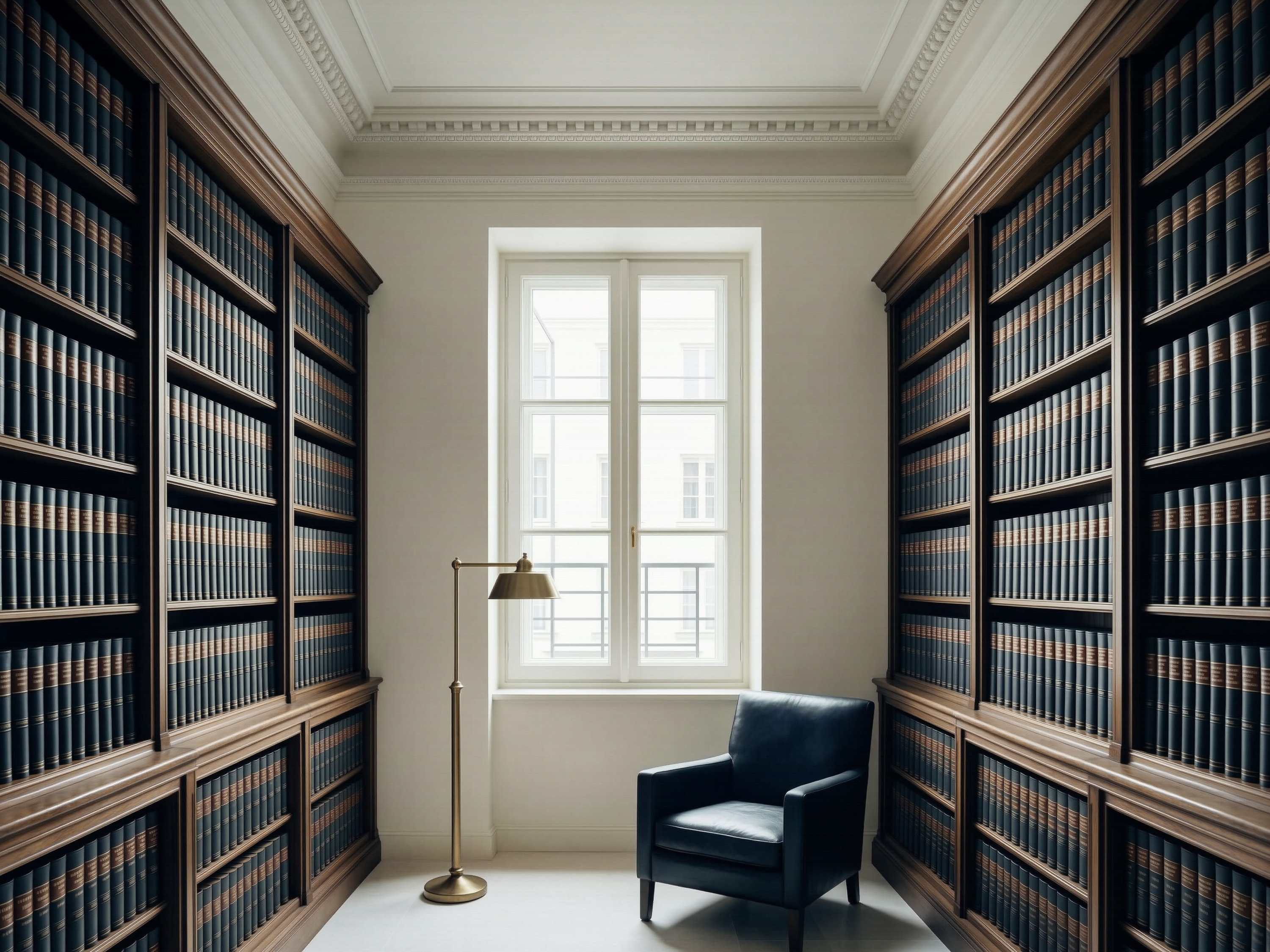 Bibliothek der Anwaltskanzlei Solloch mit Kommentaren und Tageslicht